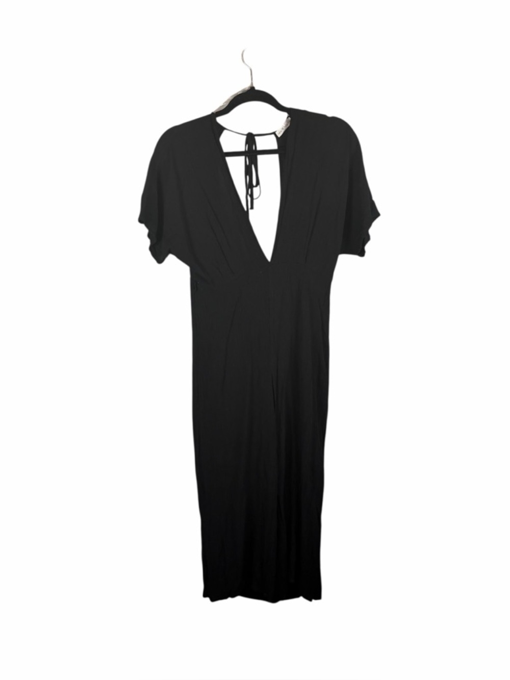 Anthro Where All Pretty Girls Black Wide Leg Jumpsuit Tie Back Size L